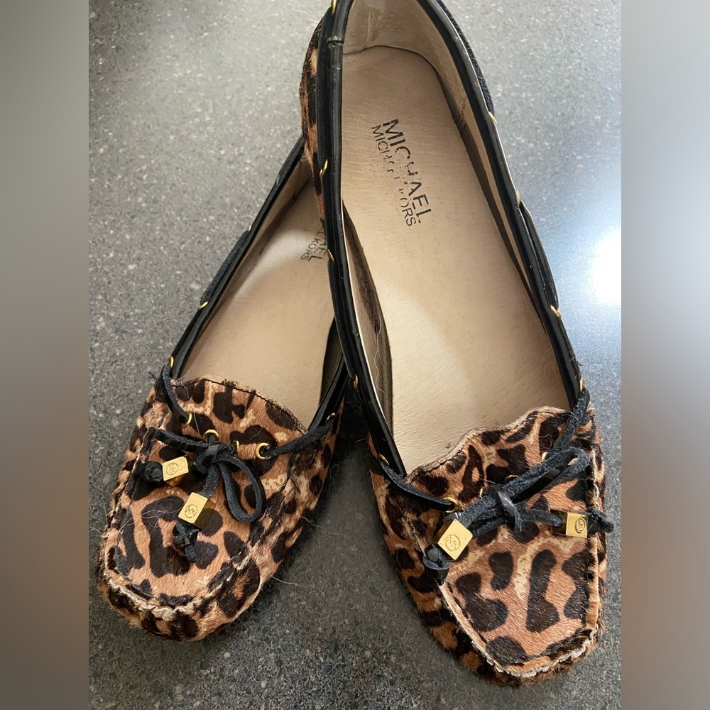 Michael Kors Leopard Print Leather Trim Moccasin Flats
